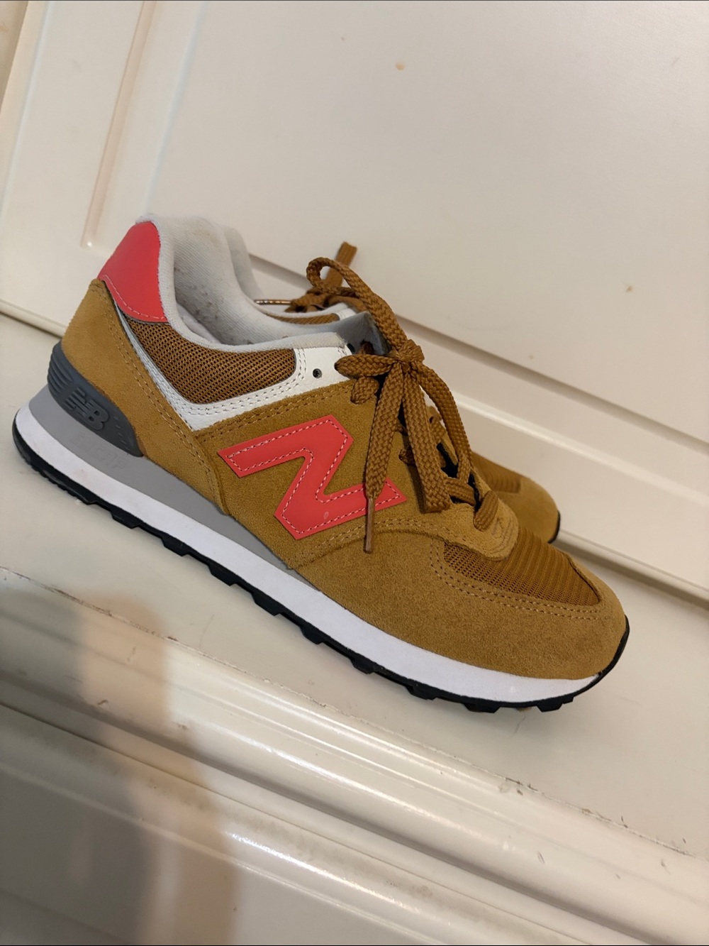 New Balance Mustard and Coral Retro Runner Sneakers